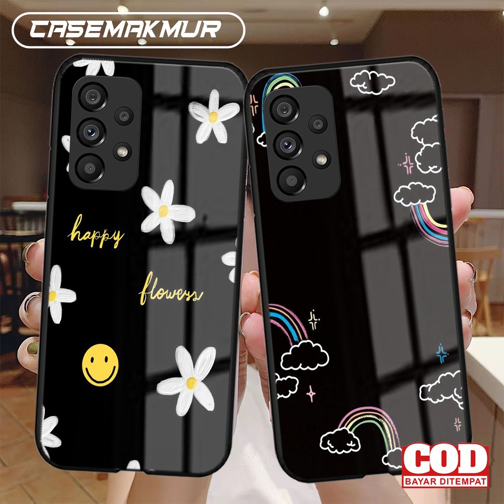 [W177] Samsung A13 4g Silikon kaca - casing hitam motif cute - Bumper - kesing - hardcase 2d - case 