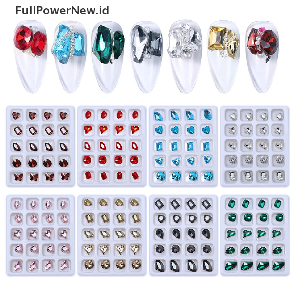 Power 20PCS 3D Nail Art Rhinestones Kristal Batu Warna-Warni Tips Dekorasi DIY ID