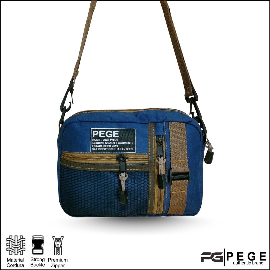 Tas Selempang Pria PEGE Dosei Model Slingbag Kombinasi Coklat - PG 8955