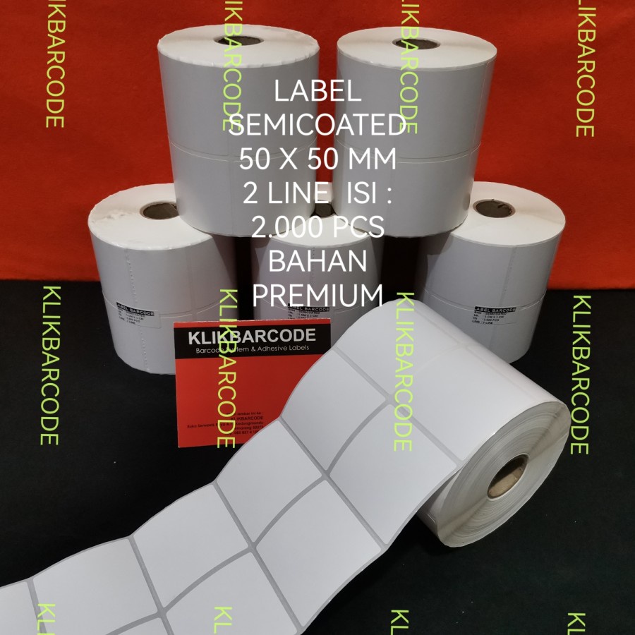 

label semicoated bahan bagus, 50 x 50 5 x 5 cm, 2 jajar, isi 2000 pc