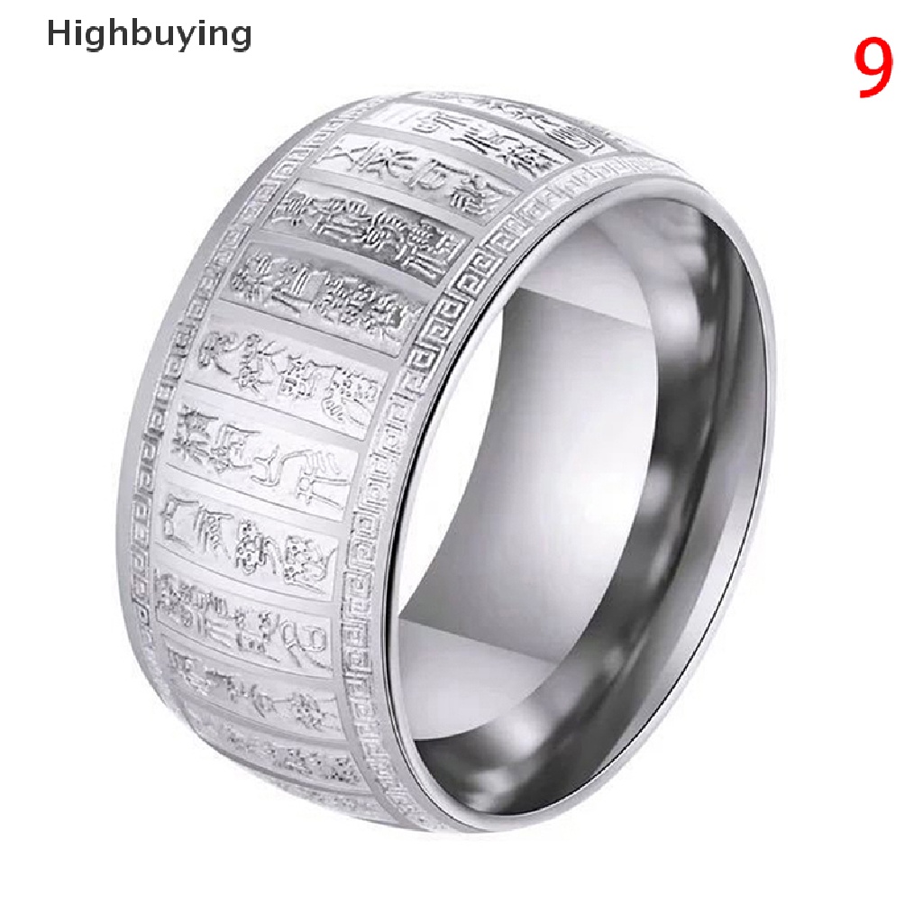 Hbid Cincin Simple Punk Lebar 11mm Jimat Cina Mantra Rune Titanium steel Untuk Pria Glory