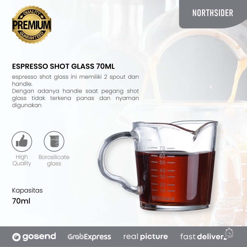 Espresso shot glass handle 70ml | gelas ukur kopi - sloki tahan panas