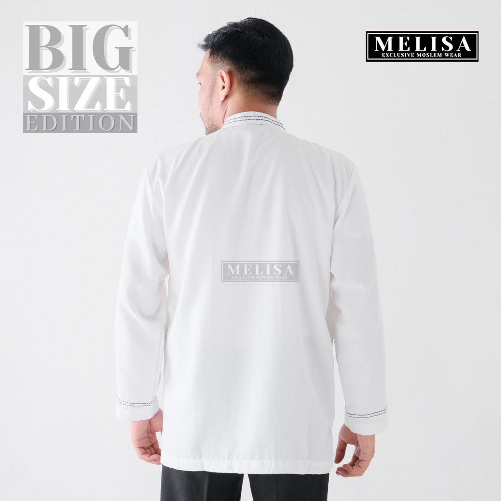 baju koko pria jumbo lengan panjang bahan poli katun warna putih tulang size 2XL 3XL 4XL