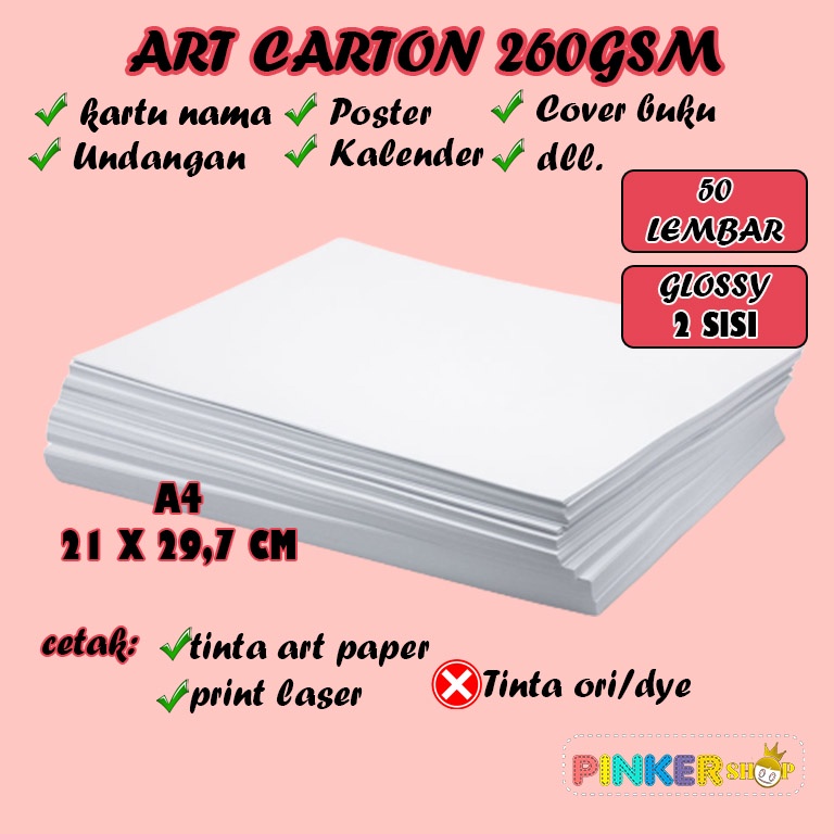 

Art Carton 260 gsm A4 isi 50 lembar / Kertas Art Carton Paper Glossy 260 gram