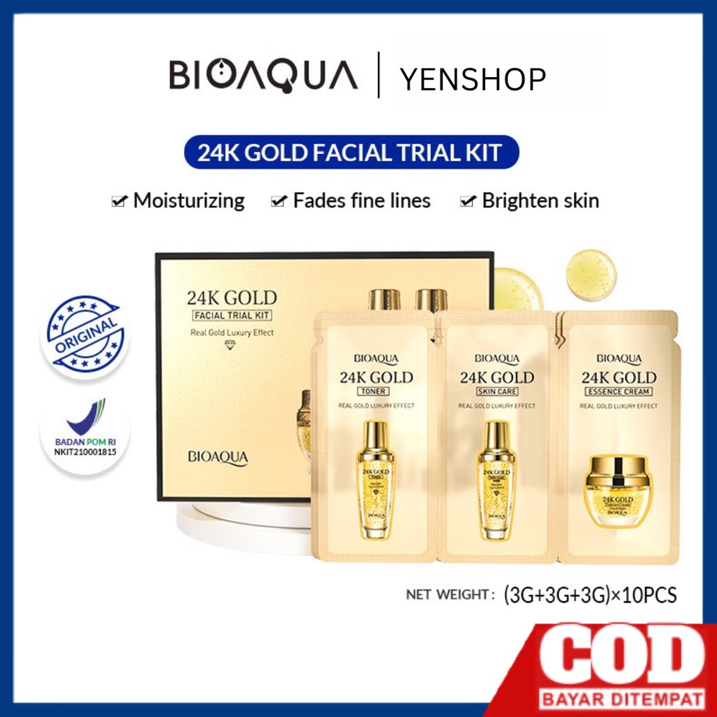 BIOAQUA 24K Gold Facial Trial Kit Contains Toner/Serum/Essence Cream (3g+3g+3g) ×10pcs