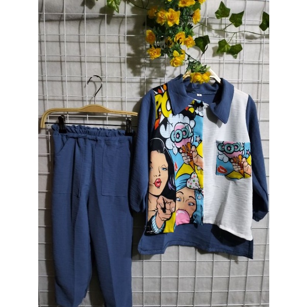 ONE SET CRINKLE AIRFLOW CROP PRINTING 2-10THN ECER GROSIR