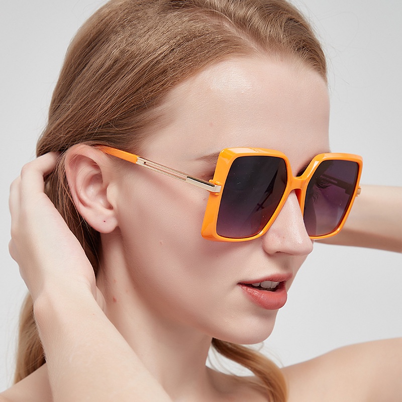 (YUZHU) Vintage Fashion Orange Oversized Square Frame Kacamata Hitam Wanita Klasik Fashion Perlindungan UV Kacamata Pantai