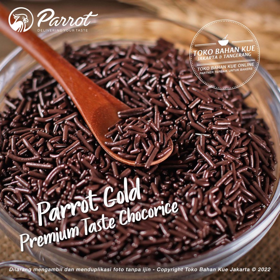 

Parrot - Meises GOLD 250gr Meses Warna Coklat Mengkilap Chocolate Sprinkle Mesis Premium