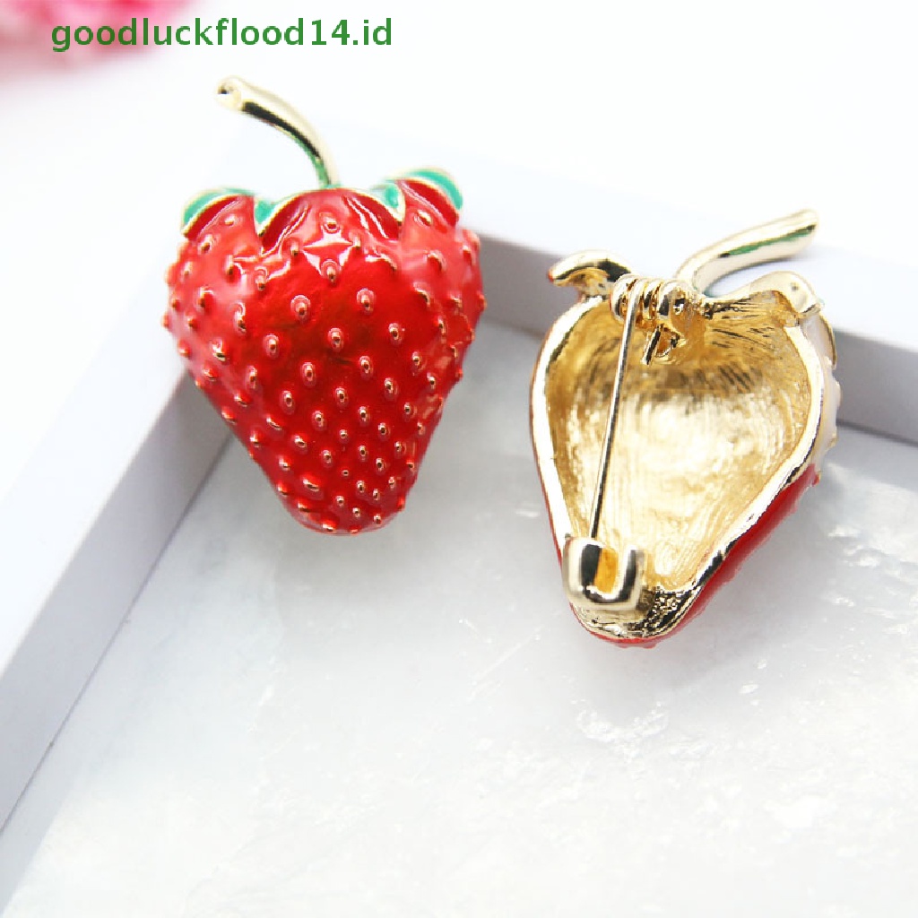 [GOOGFOUR] Fashion Enamel Merah Strawberry Wanita Pin Bros Kerah Lapel Badge Perhiasan Hadiah [TOP]