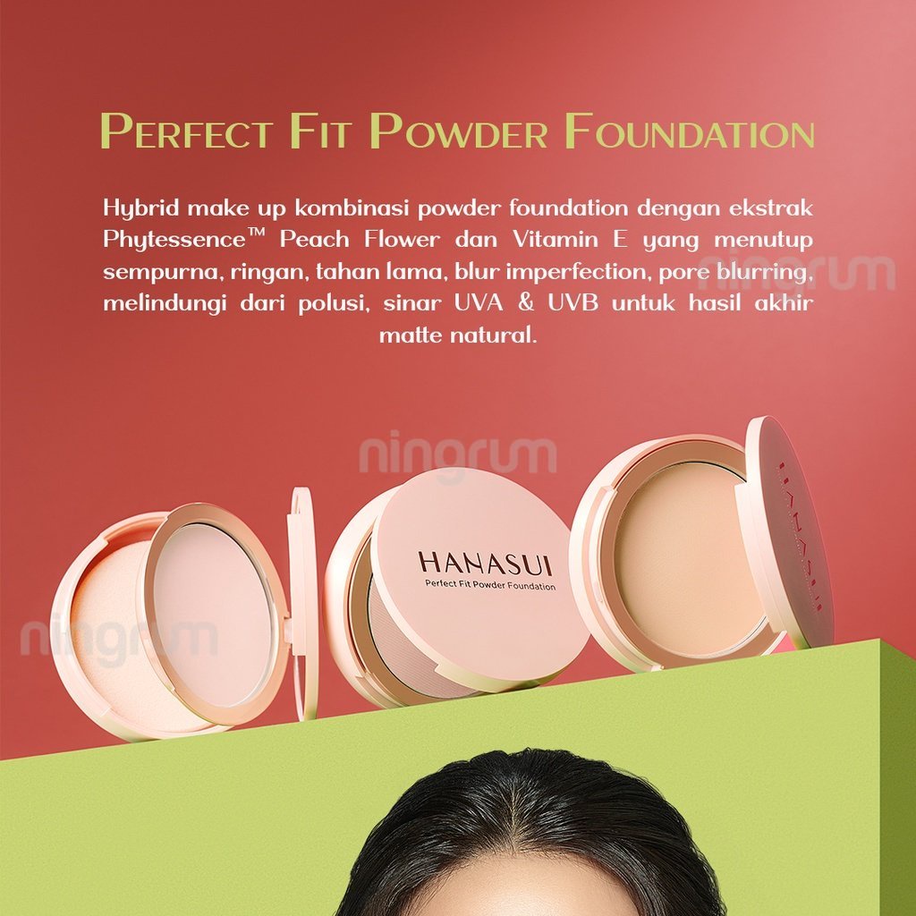 Ningrum - HANASUI Perfect Fit Powder Foundation | Bedak Padat Compact TWC With UVA + UVB &amp; Pollution Protection Control | Shine &amp; Long Wearing Soft Matte Natural Finish Blur Imperfections Cushion Setting Loose Blush Lip Original BPOM - 5012