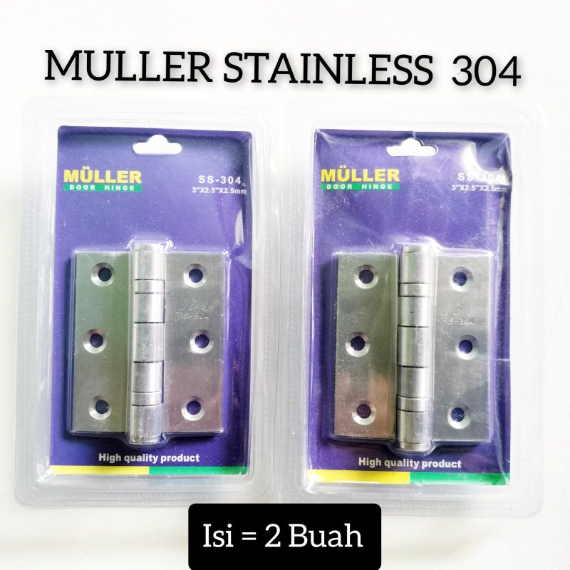 [ isi 2 Buah ] MULLER HIGH QUALITY Engsel pintu rumah stainless 5 inch / Engsel Jendela 3 inch Stenlis MULER