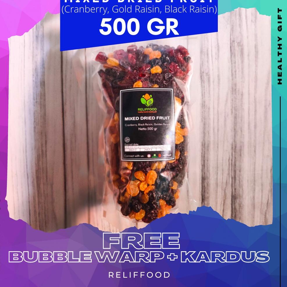 

Diskon MIX RAISIN 500 GRAM (Cranberry, Black Raisin, Golden Raisin) BUAH KERING CAMPUR NVB