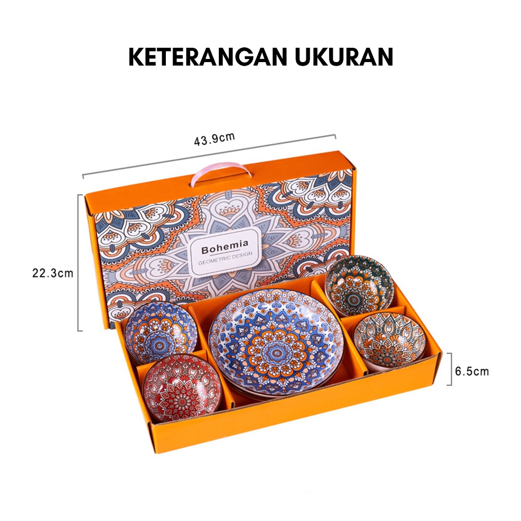 Japanese Bowl Set Mangkok dan Piring set premium peralatan makan kotak hadiah Kado / Souvernir Mangkok Motif Batik