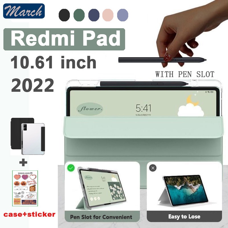RedMi Pad 10.6 Case With Pen Slot DIY Magnetic Protective Case Auto Sleep/Wake RedMi Pad 10.61'' Cover Transparent Back