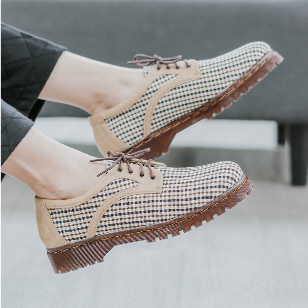 Dianable - Meisie Oxford Docmart Shoes (Black - Caramel - Houndstooth)