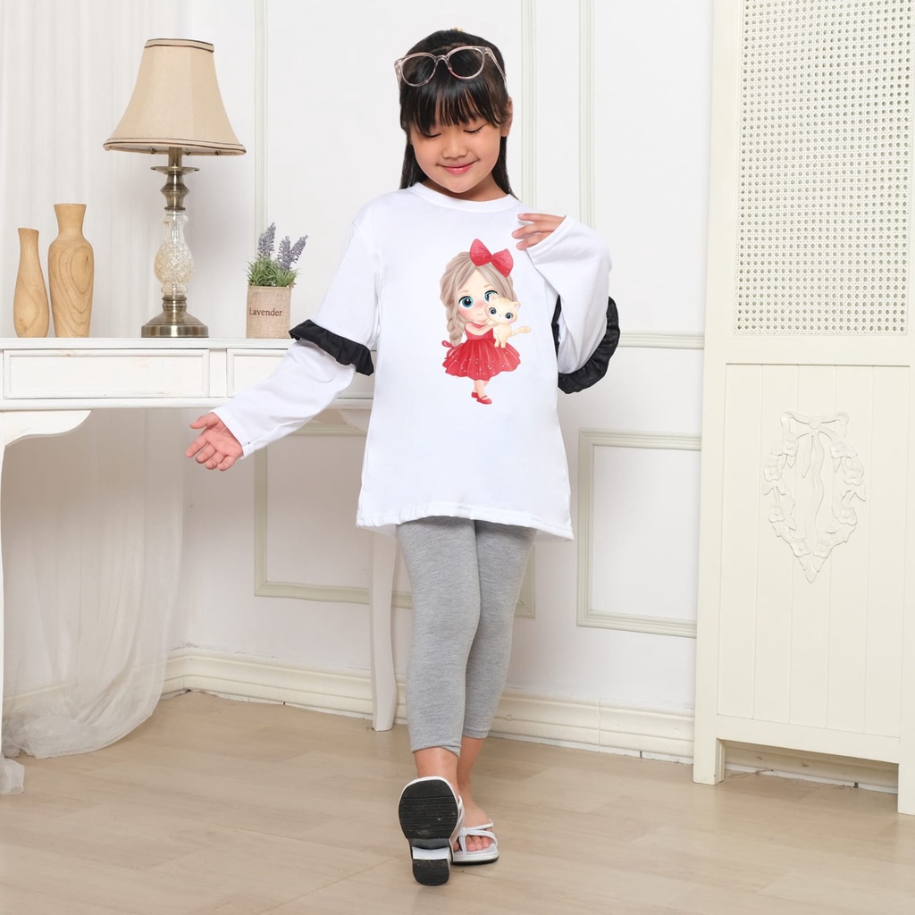 Hzl_outfit Baju Kaos Naswa Anak Perempuan Panjang GirlLandCat/ Kaos Panjang Naswa Anak Anak