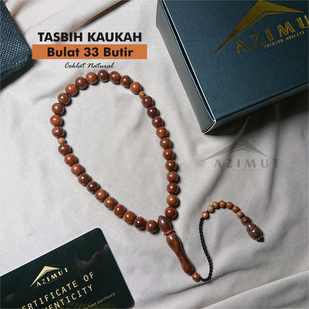 (GRATIS EMAS) TASBIH KAYU KOKKA KAUKAH Original Bersertifikat motif BULAT 33 Butir / Tasbih Kayu