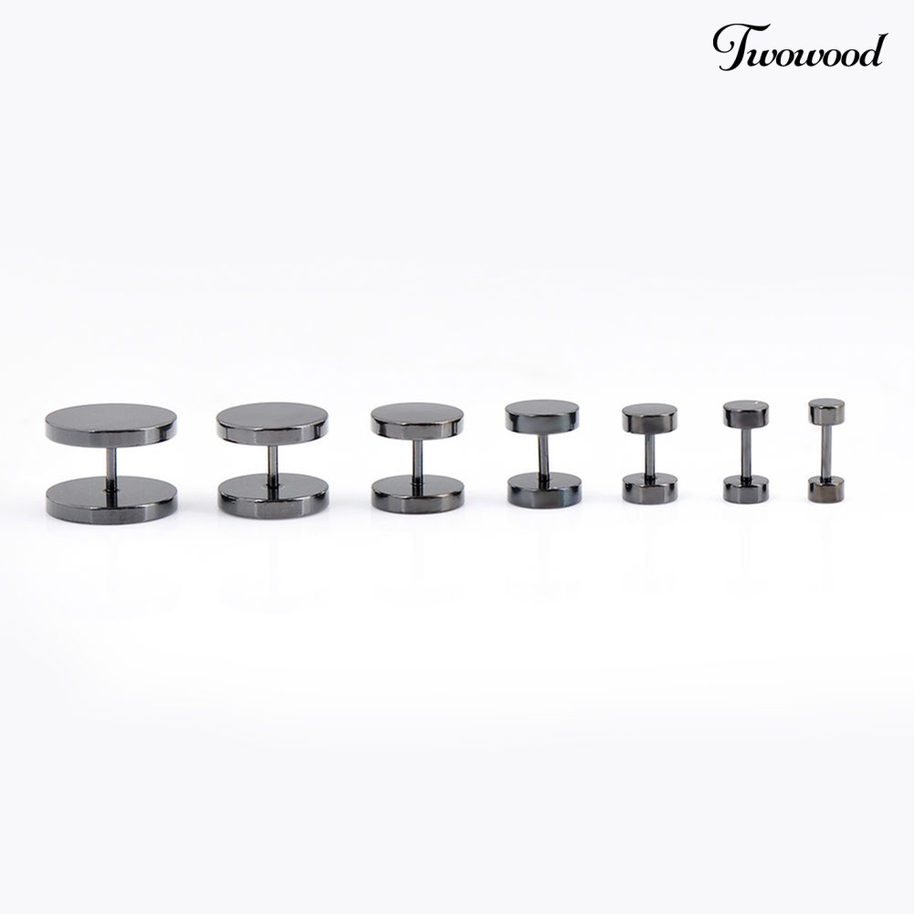 Twowood Pria Keren Punk Bulat Hitam Stainless Steel Ear Stud Piercing Earrings 3mm - 14mm