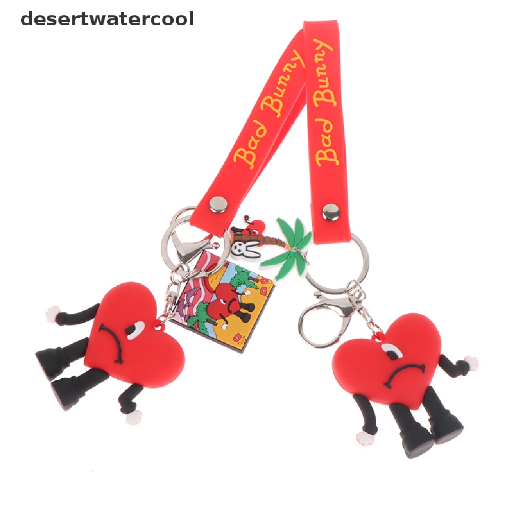 Deid 3D Bad Bunny Karet Gantungan Kunci Lucu Merah Bentuk Hati Keyring Key Chains Pendant Martijn