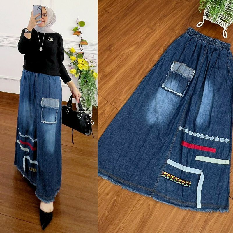 Gisela Skirt, ROK JEANS CANTIK MODIS FIT XXL LP 60-104 BAHAN JEANS WASH IMPORT TERMURAH KEKINIAN OOTD TERLARIS