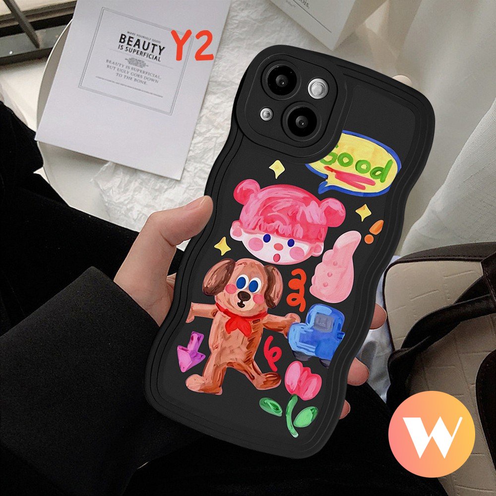 Case Puppy Beruang Lucu OPPO A17 A15 A95 A96 A16 A53 A74 A5s A3s A12 A76 A5 A9 A77 A1k A55 A77s A54 A16K A57 A16s A7 A17K A52 Reno 7Z 8Z 6 7 8 Bunga Soft Tpu Wavy Edge Sarung Hp