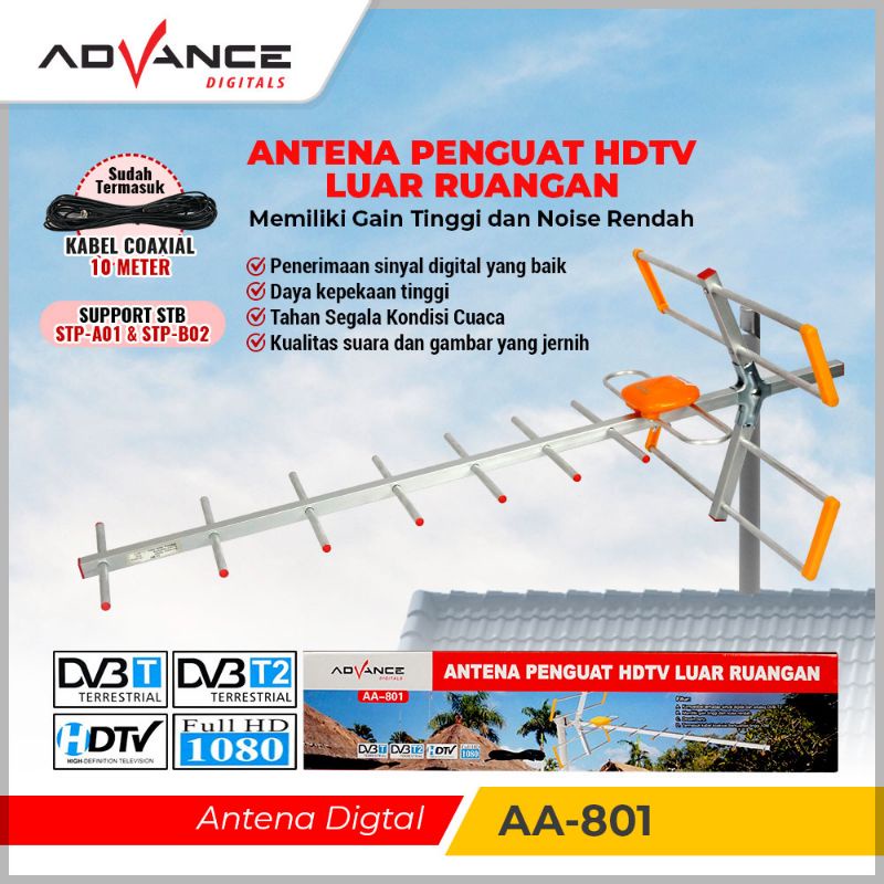 Antena Outdoor Advance UHF Analog Digitals Supprot AA-801 FULL HD / Antena Praktis DVB-T2 1080p High Gain / Anti Karat Waterproof | Advance AA 801 Antena TV Luar Ruangan / Antena TV Outdoor Full HD 1080 Advance AA-801 | FMS