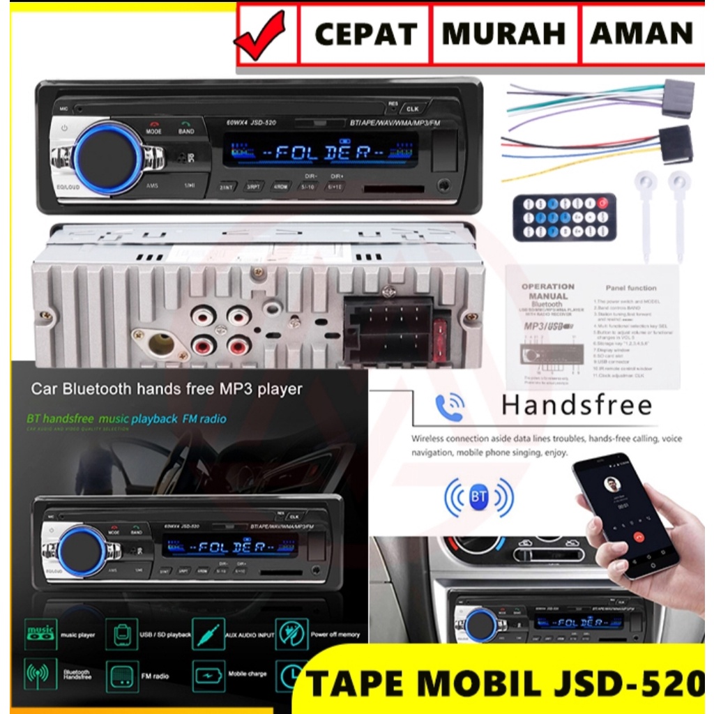 HEAD UNIT JSD-520 SINGLE DIN STEREO RADIO FM USB/SD/AUX HIGH QUALITY