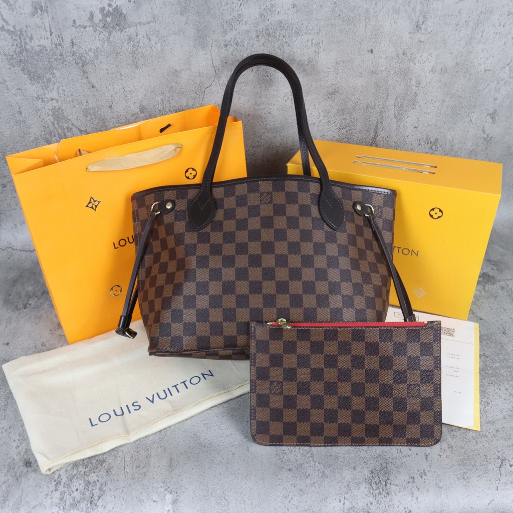 TAS HANDBAG WANITA LV LOUIS VUITTON NEVERFULL PM DAMIER EBENE BAG MIRROR QUALITY 1:1 ORIGINAL QUALIT