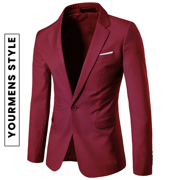 Blazer Maroon Pria Slimfit List Putih Bahan High Twist Full Furing - Blazer Pria Slimfit Maroon List