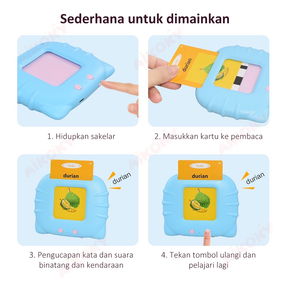 Aikoky Flash Card Anak Bersuara Bahasa inggris Card Early Education Bilingual Device