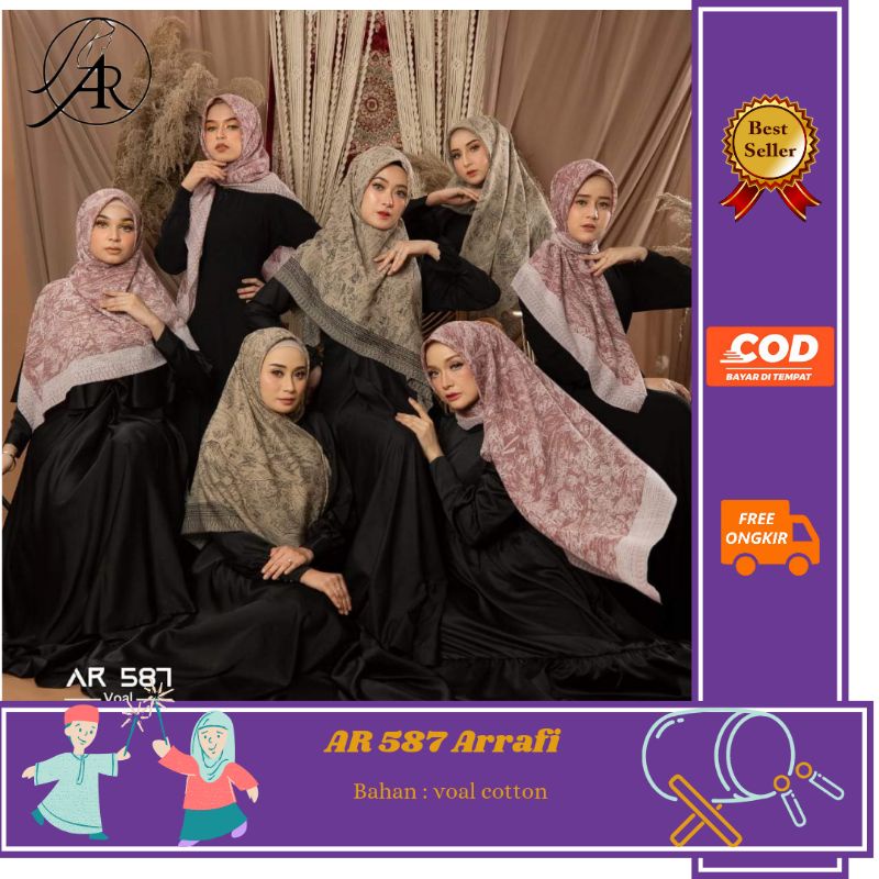 HIJAB ARRAFI MOTIF//KERUDUNG ARRAFI SEGIEMPAT//JILBAB SEGIEMPAT ARRAFI AR 587