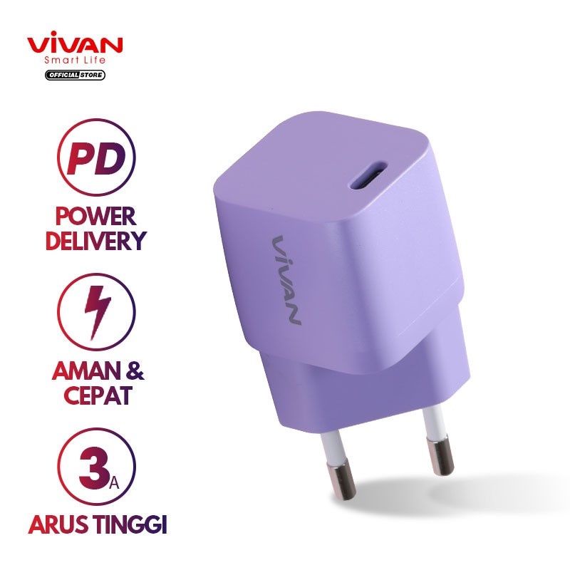 Charger VIVAN POWER NANO 20 USB-C ADAPTER 20WATT KEPALA CHARGER IPHONE 12 13 14 SAMSUNG S10 20 21 22 NOTE 10 10+ 20 20+ 21