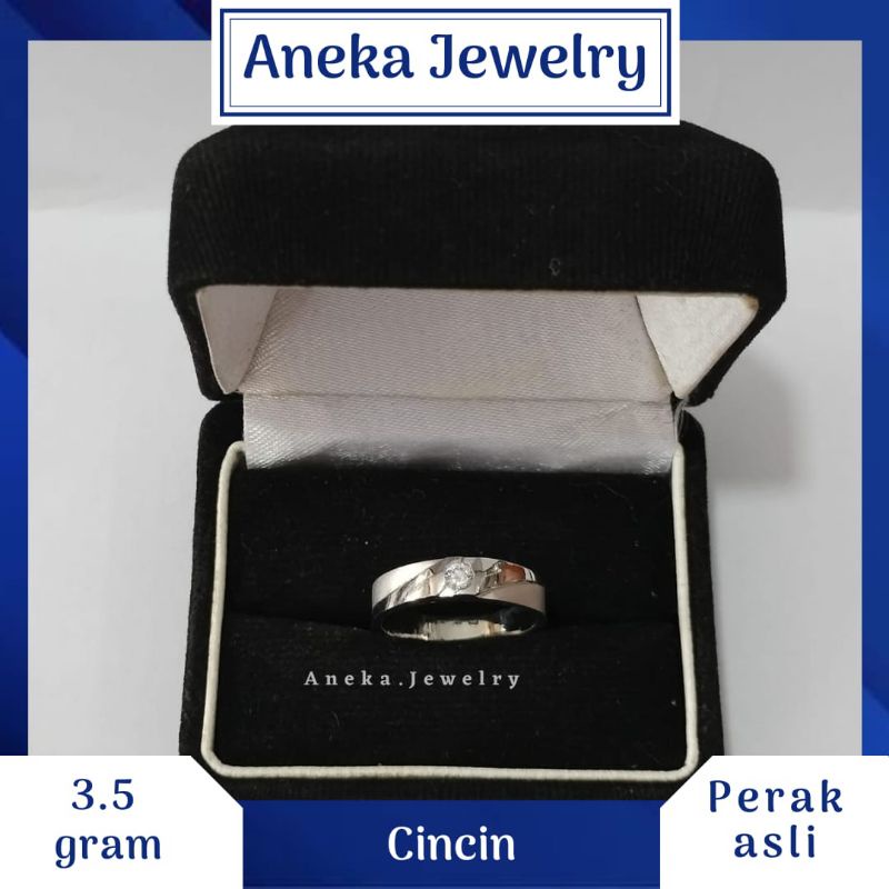 Cincin Ring Doff Mata, Sepuh Emas Putih, Perak 925