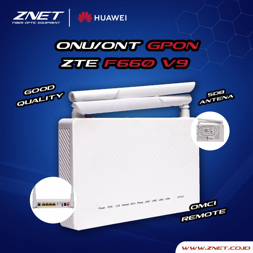 Modem GPON ZTE F660 V8 Box Antena Wifi 5db Support Statis PPOE dan BRIDGE OLT ONU ROUTER