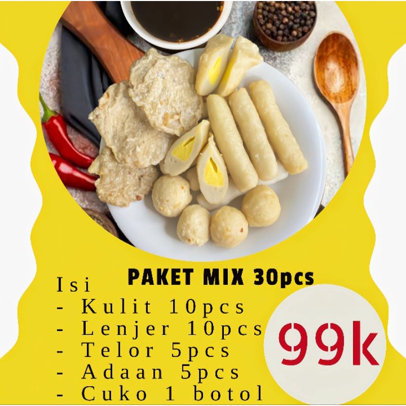 

Pempek Palembang Paket Pempek Campur 30pcs + 1 Botol Cuko
