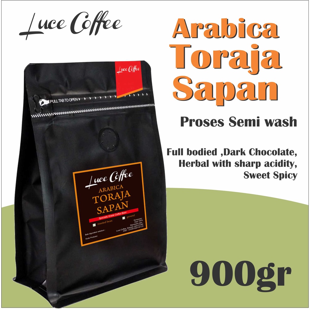 

Luce coffee , Kopi Arabika Arabica Toraja Sapan 900gr - Biji sangrai atau bubuk