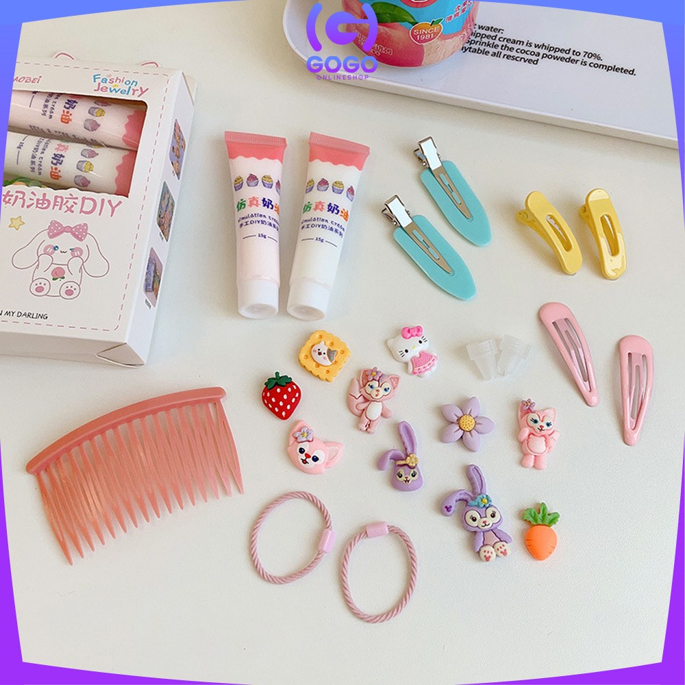 GOGO-C776 Jepit Rambut DIY Set With Clay Decorating Hair Pin Korean Style / Menghias Jepitan Karet Aksesoris Rambut Anak dengan Cream Import