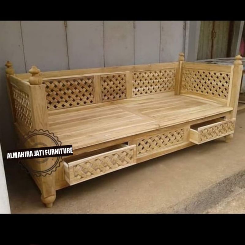 Bangku bale bale antik kayu jati mentahan - bale bale kursi panjang unik jati