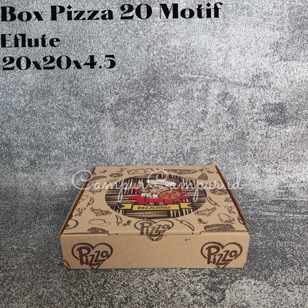 

Box Pizza Kardus Corugated Eflute Diecut ukuran 20x20x4.5 Motif Chef Kotak Hampers Kue Packaging