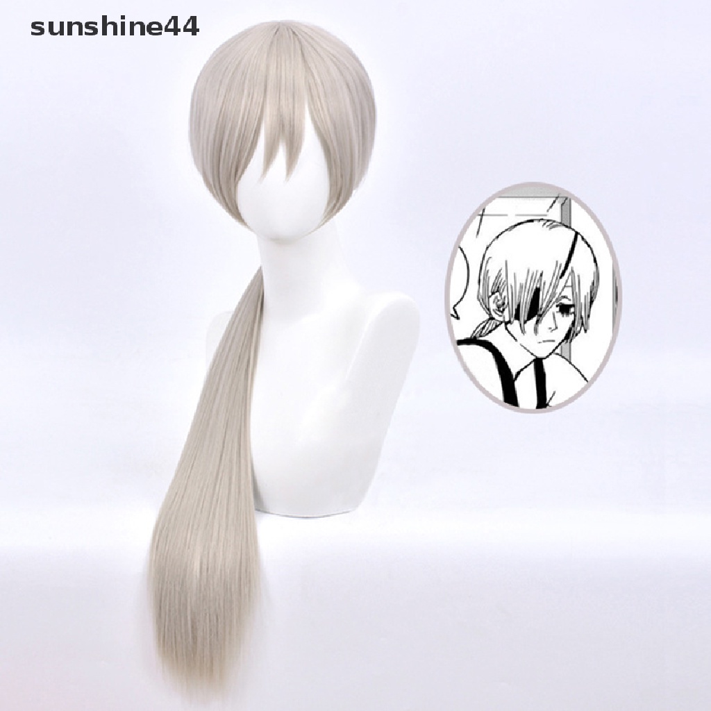 Sunshine Quanxi Wig Panjang Silver Grey Rambut Palsu Anime Rantai Man Cosplay Hair Wig Cosplay Sintetis 80cm.