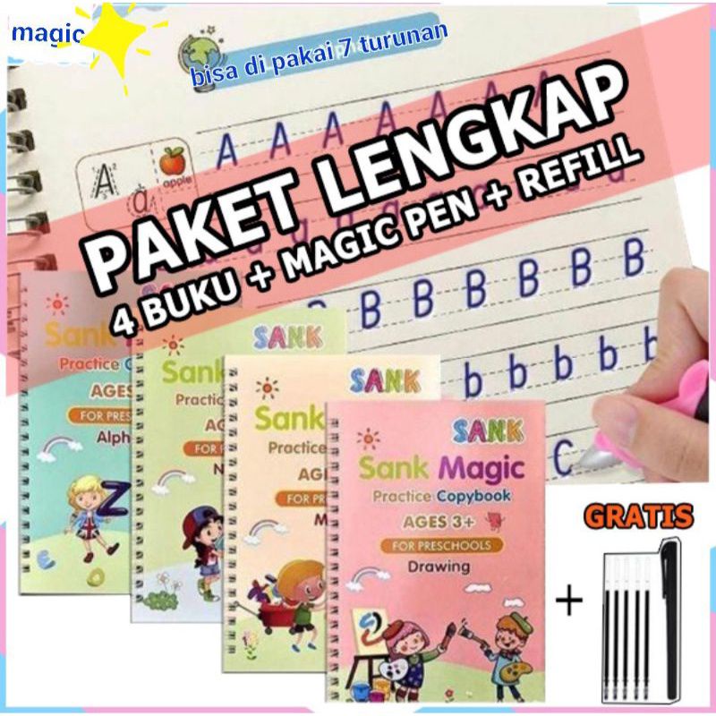 

Buku Sank Book Magic Sank Magic Book 1 set isi 4 buku + Bulpen Buku edukasi anak bisa hapus