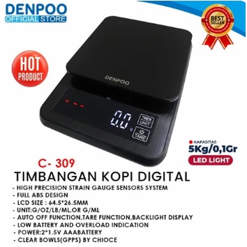 DENPOO TIMBANGAN DIGITAL C309 / TIMBANGAN KOPI / TIMBANGAN DAPUR 5 KG