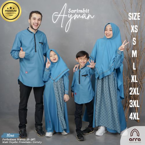 Sarimbit Keluarga Muslim Baju Muslim Couple keluarga Original Busana Muslim Kapel Baju koko Pria Gamis Wanita AYMAN BLUE
