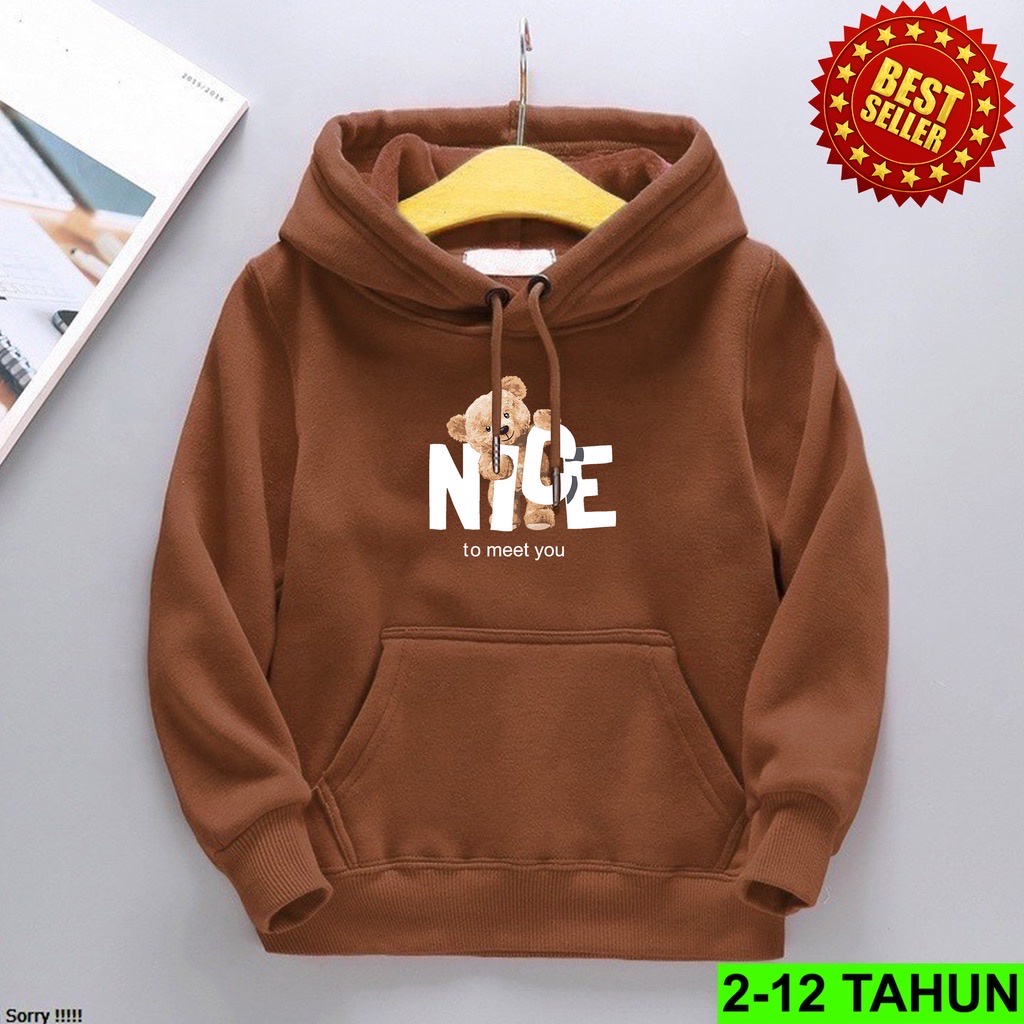 Jumper Hoodie Anak Beruang NICE II Jaket Hoodie Anak Viral II Sweater Hoodie Kids Sz M - XL ( Laki Laki &amp; Peremepuan )