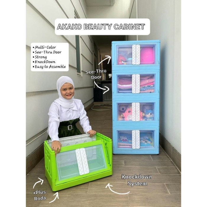 LEMARI PLASTIK AKAKO BEAUTY / CONTAINER BOX PLASTIK RODA MULTIFUNGSI