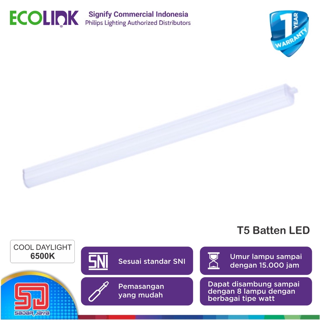 Ecolink T5 Batten 6,5 Watt LED Panjang 9,6 W Lampu Neon 13Watt