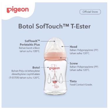 PIGEON BOTOL T-ESTER WIDE NECK WHITE Botol Susu Bayi