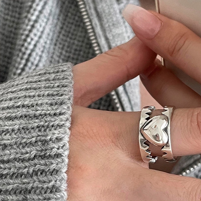 Cincin Geometris Hati Zirkon Berkilau Untuk Wanita Pasangan Vintage Punk Klasik Trendi Elegan Handmade Pesta Perhiasan Hadiah