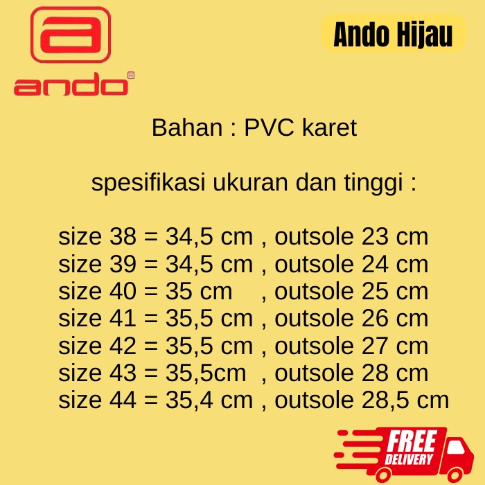 Diskont Sepatu Boots Pria Karet Tinggi Anti Air Ando Hijau / Sepatu Apd Boot