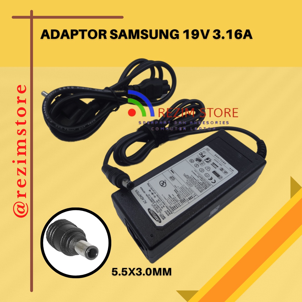 Adaptor charger laptop samsung 300E 300V 305E 305V 19v 3.16a 5.5x3.0mm ORI Untuk samsung Type RC410 
